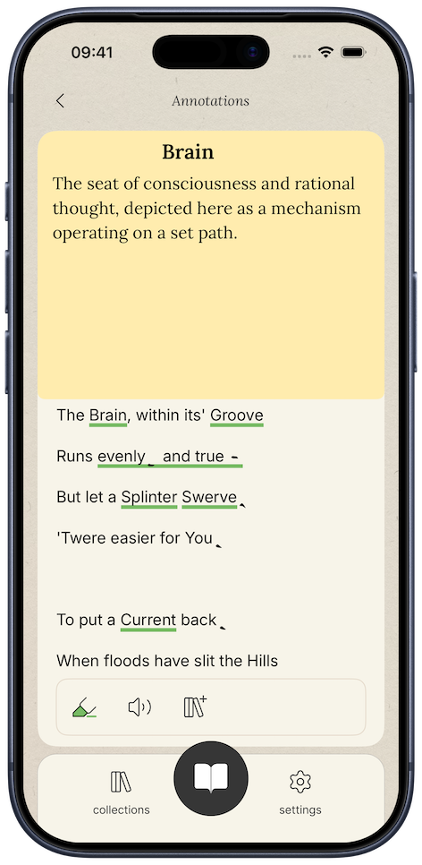 The Brain, within its' Groove shown on iPhone with hand-drawn dashes
